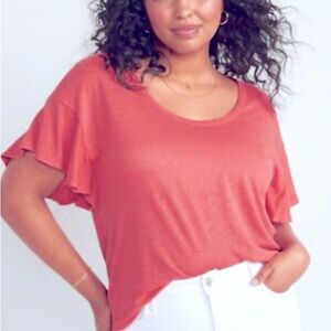 Old Navy Elegant V Neck Coral Flutter Short Sleeve 100% Linen Top 2X